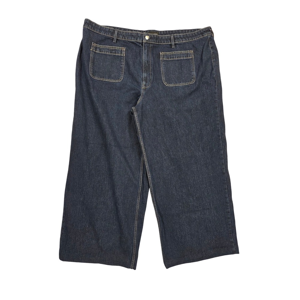 Free Assembly Women 24W wide leg dark wash denim jeans front patch‎ pockets EUC